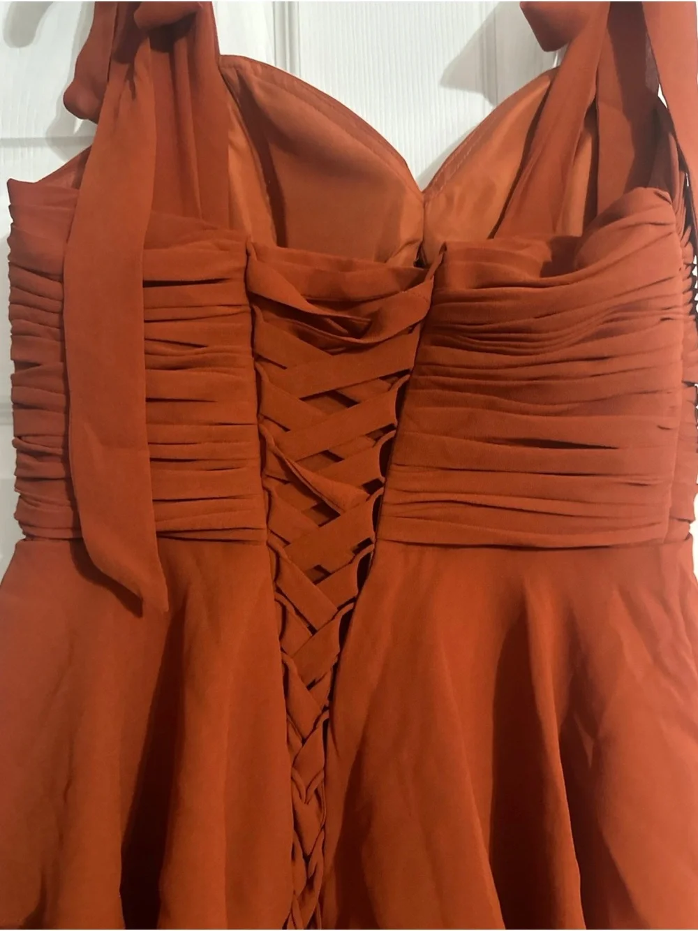 Women's Ruffle Chiffon Prom Dresses Strapless Tiered Formal Gown with Slit - Picture 5 of 6